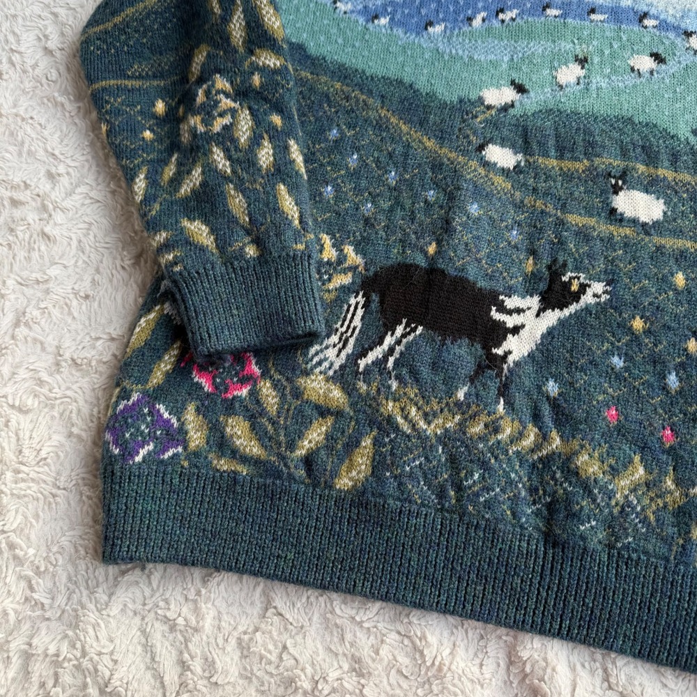Vintage Wool Sheep Sweater Simply Splendid Pastoral Landscape Dog Scenic Scene M - Picture 7 of 12